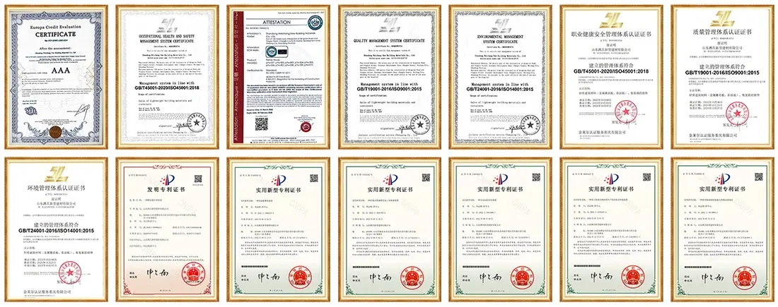 Company certifications including ISO 9001, ISO 14001, ISO 45001, credit evaluation certificates and invention patents Company certifications including ISO 9001, ISO 14001, ISO 45001, credit evaluation certificates and invention patents